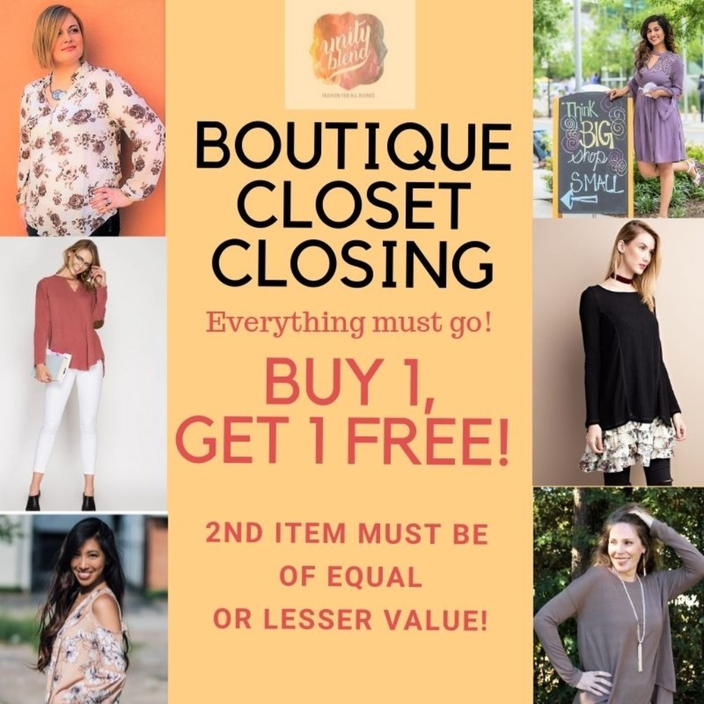 BOUTIQUE CLOSING! BUY 1, GET 1 FREE! Sizes Limited
